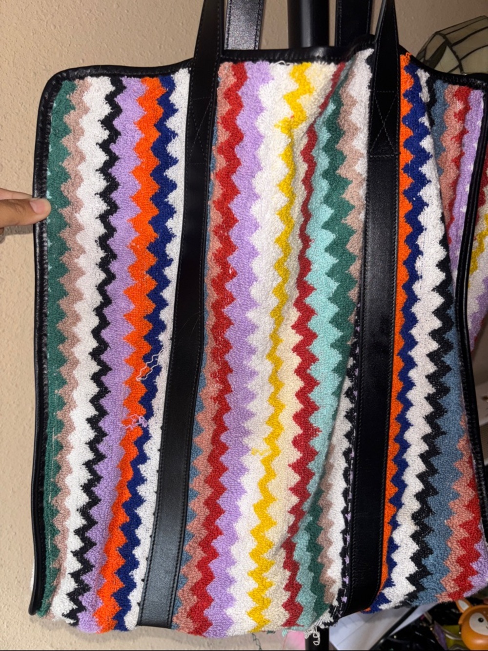 Multicolor Zigzag Stripe Tote Bag - Black Trim